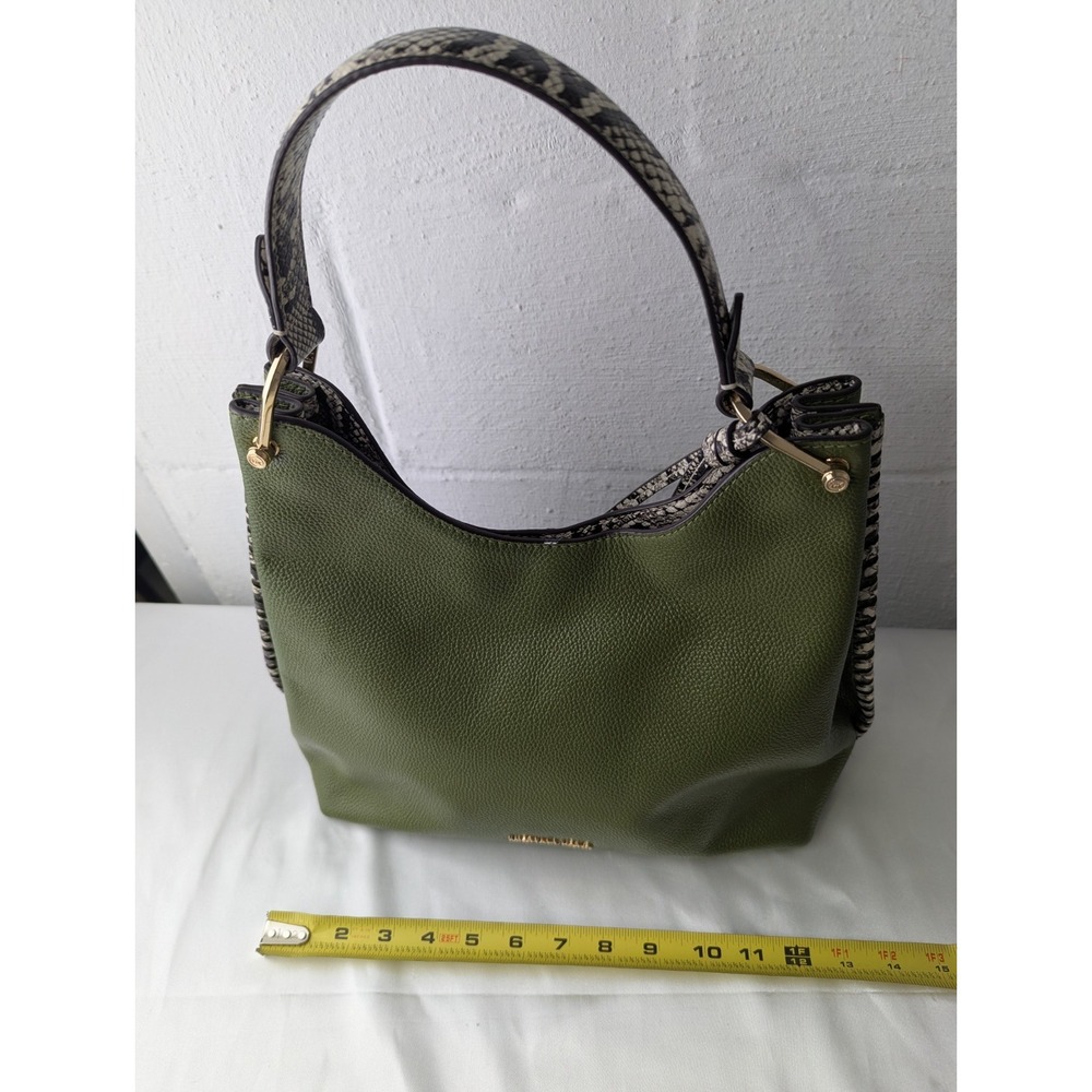 Michael Kors Joan Slouchy Shoulder Hobo Bag Mk Signature Green With Snake Accent - Picture 10 of 15